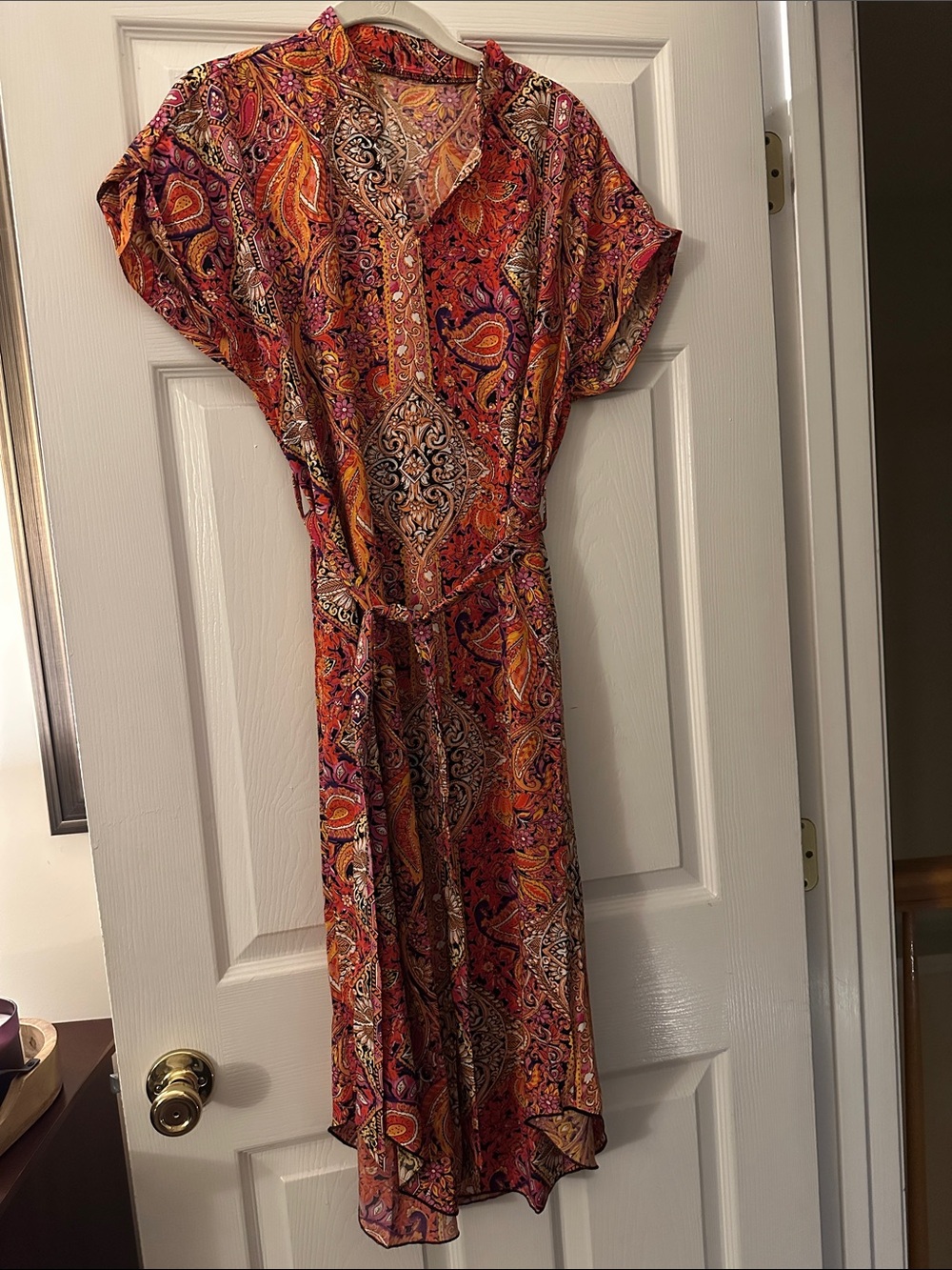 SHEIN Multicolor Paisley V-Neck Belted Midi Dress